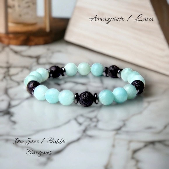 Amazonite & Lava Bracelet - 8mm Unisex - Picture 1 of 3